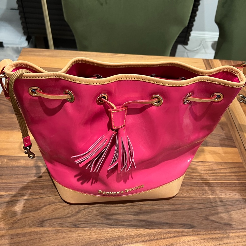 Dooney & Bourke Hot pink and tan shoulder bag/tote.